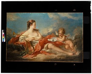 Muziek leert Cupido de Lier te bespelen door François Boucher