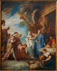 Rebecca ontvangt Abrahams geschenken van Eliezer ... door François Boucher