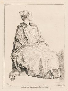 Zittende vrouw naar rechts gewend door François Boucher
