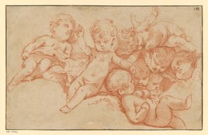 Spelende putten (tegendruk) door François Boucher