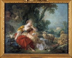 De school van vriendschap Scene bucolique: twee herders en de kudde