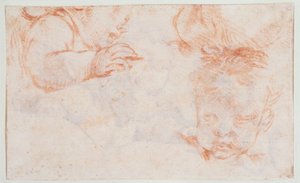 Drie jongenshoofden. Studies voor een deurpaneel in Amalienborg door François Boucher