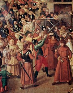 Franse Godsdienstoorlogen: gewapende processie van de Katholieke Liga van Frankrijk in de straten van Parijs