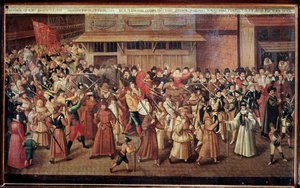 Franse godsdienstoorlogen: gewapende processie van de Katholieke Liga van Frankrijk in de straten van Parijs