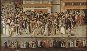Processie van de Liga op het Île de la Cité, bij het verlaten van de Notre-Dame, ca. 1590