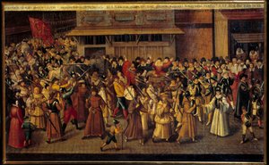 Religieuze oorlogen tussen katholieken en protestanten: Processie van de Liga aan het einde van de Kathedraal Notre Dame op 4/02/1593