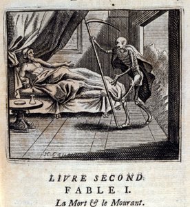 Dood en sterven. Fabels door Jean de La Fontaine (1621-95). Illustratie door François Chauveau (1613-1676). Editie van 1728.