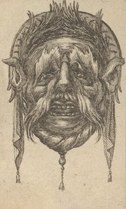 Masker met lange wenkbrauwen en snor en een hoofdtooi met bungelende doek, ca. 1635-45 door Francois Chauveau