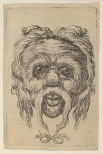 Masker met een lange snor vastgebonden met een lint onder de kin, uit Divers Masques, ca. 1635-45 door Francois Chauveau