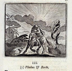 Phebus en Boree. Fabels door Jean de La Fontaine (1621-95). Illustratie door François Chauveau (1613-1676). Editie van 1728. door Francois Chauveau
