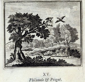 Philomele en Progne. Fabels van Jean de La Fontaine. Illustratie door François Chauveau. Editie van 1728. door Francois Chauveau