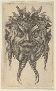 Satyrmasker met hoorns en een gedraaide baard met een klimopkrans, uit Divers Masque..., ca. 1635-45 door Francois Chauveau