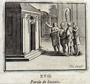 Het woord van Socrates. Fabels van Jean de La Fontaine. Illustratie door François Chauveau. Editie van 1728.