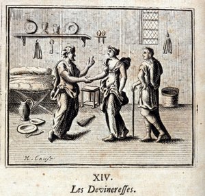 De waarzegsters. Fabels door Jean de La Fontaine. Illustratie door François Chauveau. Editie van 1728