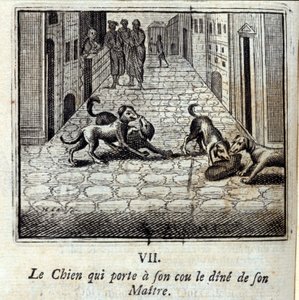 De Hond die de Diner van zijn Meester aan zijn Nek draagt door Francois Chauveau