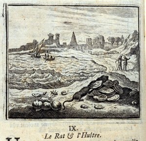 De rat en de oyer. Fabels van Jean de La Fontaine. Illustratie door François Chauveau. Editie van 1728. door Francois Chauveau