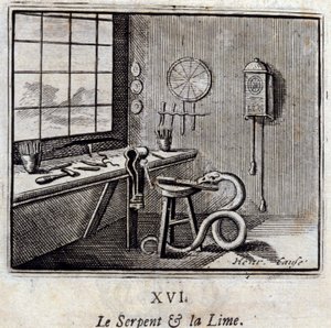 De slang en de linde. Fabels van Jean de La Fontaine (1621-95). Illustratie door François Chauveau (1613-1676). Editie van 1728. door Francois Chauveau