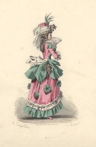 Modieuze vrouw in jurk met rozetten, tijdperk van Marie Antoinette door Francois Claudius Compte Calix