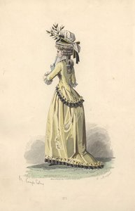 Vrouw in zijden jas en jurk, tijdperk van Marie Antoinette