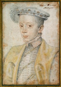 Portret van Karel II Hertog van Lotharingen en Bar (1543-1608). Tekening met rood krijt en zwarte steen door Clouet Francois (1515-1572) door François Clouet