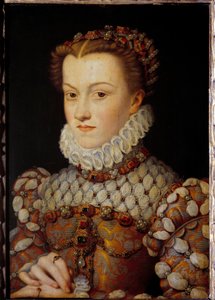 Portret van Elisabeth van Oostenrijk (1554-1592) Koningin van Frankrijk, echtgenote van Karel IX Schilderij door François Clouet (1515-1572) circa 1571
