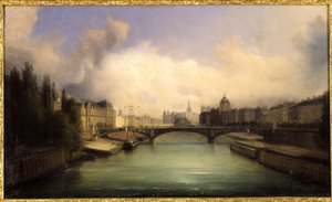 De Seine en het Île de la Cité, gezien vanaf de Pont Royal door Francois Edme Ricois