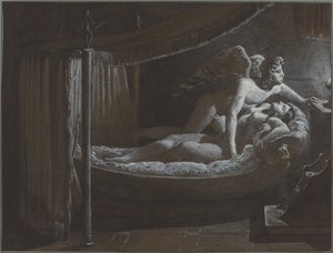 Cupido met Psyche die de lamp dooft door Francois Edouard Picot