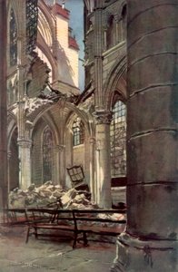 Interieur van de ruïnes van de abdij Saint Jean des Vignes, Soissons, Frankrijk, 18 mei 1915, 1926 door Francois Flameng