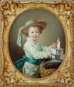 Kleine jongen bouwt een kaartenhuis door Francois Hubert Drouais