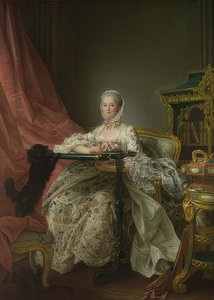 Madame de Pompadour (1721-1764) aan het borduurraam. 1763-64