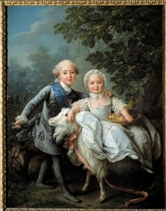 Portret van Charles Philippe van Frankrijk, Graaf van Artois (toekomstige Charles X (1757-1836)) en zijn zus Madame Clothilde, toekomstige koningin van Sardinië (1759-1802) afgebeeld in 1763-1764, Schilderij door Francois Hubert Drouais (1727-1775) door Francois Hubert Drouais