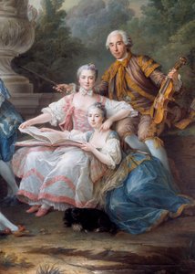 De familie van Louis Francois du Bouchet, Markies de Sourches en Grootprevot van Frankrijk (detail). Schilderij door Francois Hubert Drouais (1727-1775) 1756 Sun. 3,24 x 2,84 m