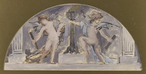 Schets voor de eetkamer van het Hôtel de Ville de Paris, Twee Geliefden die een Fakkel Aansteken door Francois Lafon