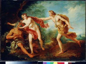 Apollo en Daphne met haar vader de riviergod Peneus.