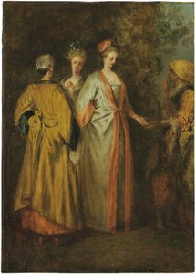 De waarzegster (olieverf op paneel) door Francois Louis Joseph (attr. to) Watteau