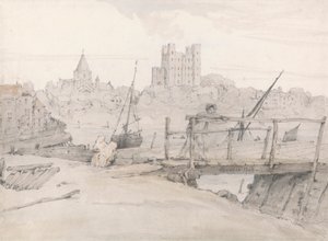 Zuidoostelijk uitzicht op Rochester Castle en de kathedraal