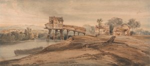 De watermolen boven de brug bij Charenton door Francois Louis Thomas Francia