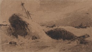 Gestrand schip in een stormachtige zee