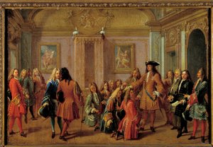 Eerste promotie van de ridders van de Orde van Saint-Louis door Lodewijk XIV in Versailles op 8 mei 1693