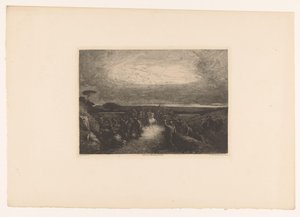 Landschap met ruiter in een menigte