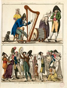 Karikatuur van moderne Ossian en van straatzangers, door Francois Nicolas Martinet