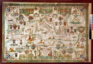 Geografische kaart van de Middellandse Zee met de kusten van Europa en Afrika