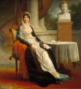Portret van Laetitia Bonaparte (Letizia Maria Ramolino) (1750-1836) Mrs. Mere Pres van haar buste van haar zoon Keizer Napoleon I (1769-1821).