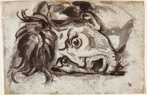 Hoofd van een man met open mond en wijd opengesperde ogen door Francois Pascal Simon Gerard