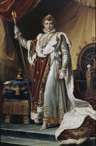 Portret van keizer Napoleon I Bonaparte 1769-1821 in zijn kroningsgewaden, ca. 1804 door Francois Pascal Simon Gerard