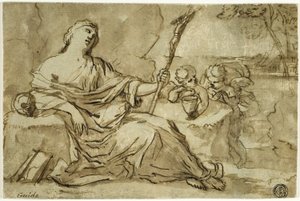 Magdalena in de woestijn met twee Putti door Francois Perrier
