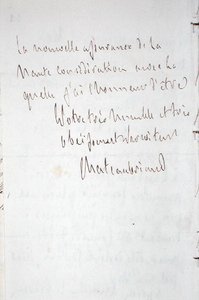 Brief met handtekening van de schrijver, geschreven in Frankfurt op weg naar Chateaubriand