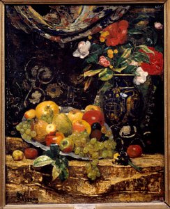 Bloemen en vruchten. Schilderij door Francois Vernay (1821-1896) door Francois Vernay