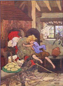 Grietje duwde haar snel in de oven, uit Hans en Grietje gepubliceerd door Blackie & Son Limited, ca. 1940