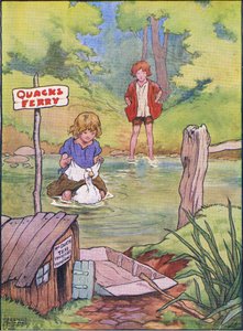 De eend nam hen één voor één op haar rug over, uit Hans en Grietje gepubliceerd door Blackie & Son Limited, ca. 1940